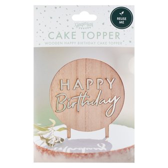 Ginger Ray Wooden Happy Birthday Cake Topper