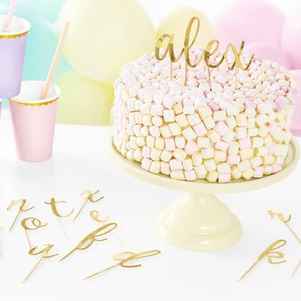 PartyDeco Cake Toppers Alfabet Goud pk/53