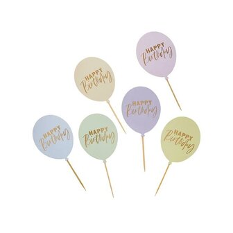 Hootyballoo Pastel Happy Birthday Balloon Food Picks pk/12