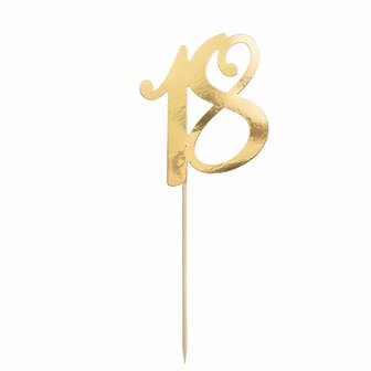 PartyDeco Caketopper 18 Goud