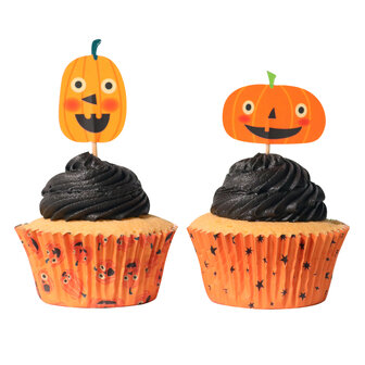 PME Halloween Cupcakevormpjes &amp; Toppers Set van 48 - Jack-o-Lantern