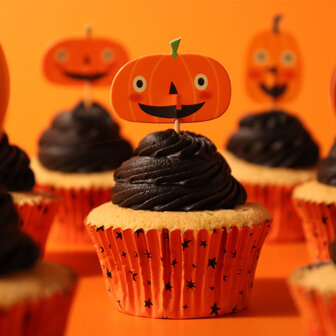 PME Halloween Cupcakevormpjes &amp; Toppers Set van 48 - Jack-o-Lantern