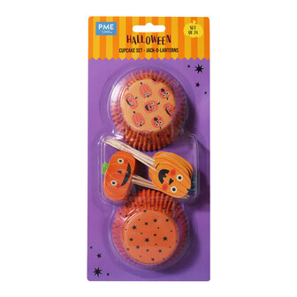 PME Halloween Cupcakevormpjes &amp; Toppers Set van 48 - Jack-o-Lantern