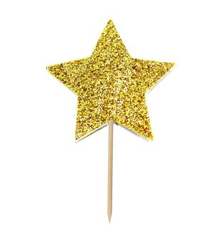 AH Glitter Star Cupcake Toppers Gold pk12