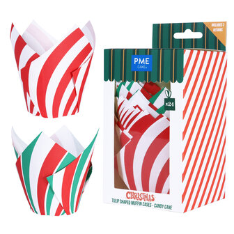 PME Kerst Tulpmuffinvormpjes - Candy Cane (24 stuks)