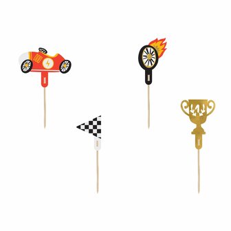 PartyDeco Cupcake Toppers - Auto&#039;s - 12cm pk/4