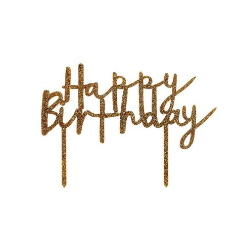 Hootyballoo Gold Glitter Happy Birthday Acrylic Cake Topper