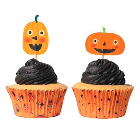 PME Halloween Cupcakevormpjes & Toppers Set van 48 - Jack-o-Lantern