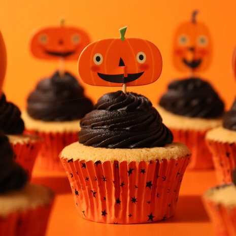 PME Halloween Cupcakevormpjes & Toppers Set van 48 - Jack-o-Lantern