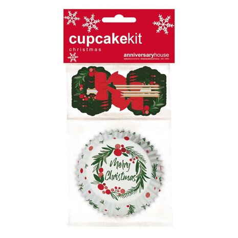 AH Merry Christmas Wreath Cupcake Kit Set/28