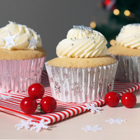 PME Kerst Cupcake Vormpjes - Zilveren Sneeuw (60 stuks)