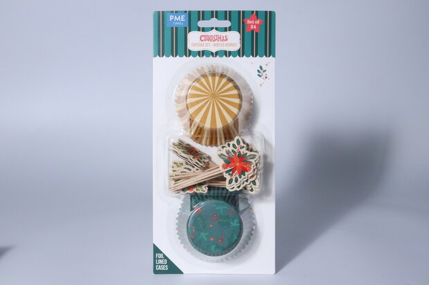 PME Kerst Cupcakevormpjes & Topper Set/24 - Winter Bessen