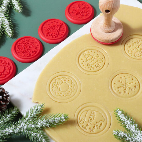 PME Kerst Set van 7 Embossing Stempels voor Koekjes - Vrolijk Kerstfeest