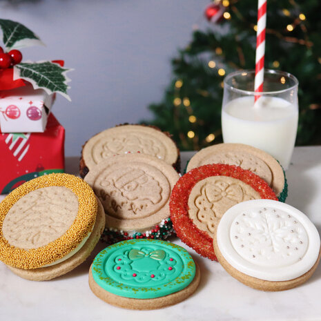 PME Kerst Set van 7 Embossing Stempels voor Koekjes - Vrolijk Kerstfeest