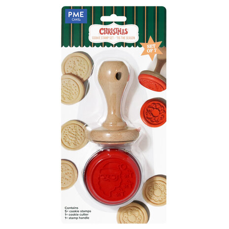 PME Kerst Set van 7 Embossing Stempels voor Koekjes - Vrolijk Kerstfeest