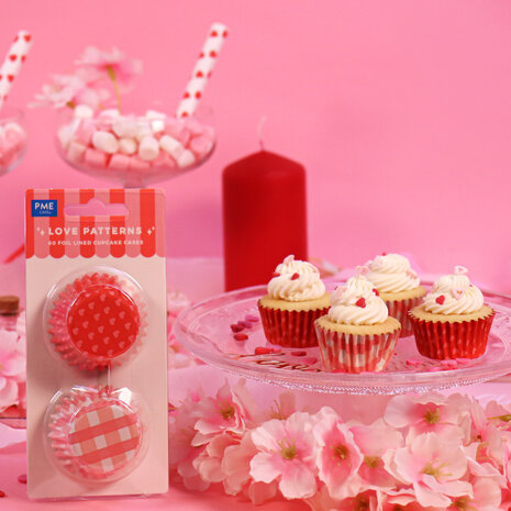 PME Valentijns Mini Cupcake Vormpjes met Folievoering - Love Patterns 60 st